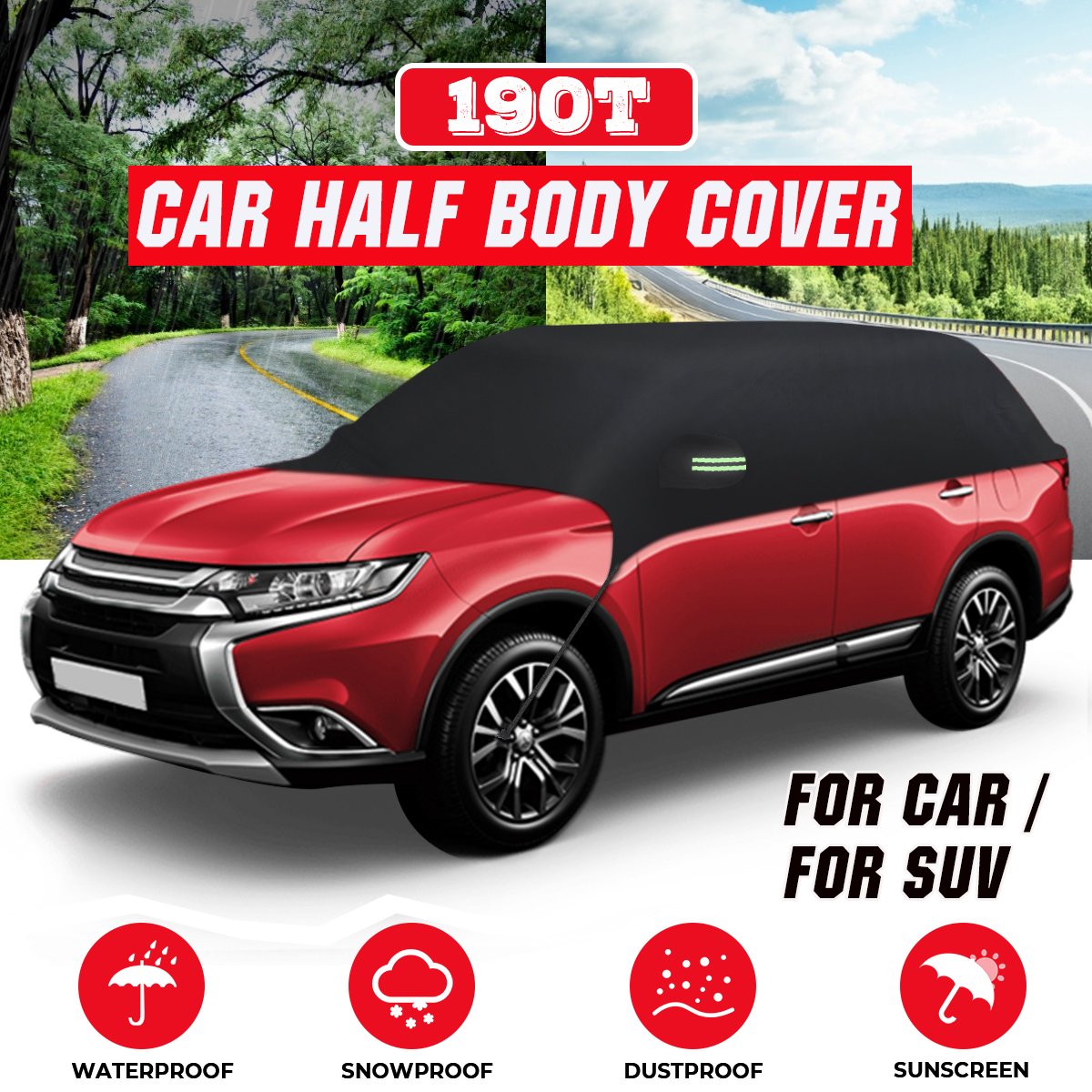 Couverture demi-corps de voiture étanche 190T, pare-soleil, protection solaire UV, résistant à la neige, accessoires automobiles pour l'entretien de la voiture