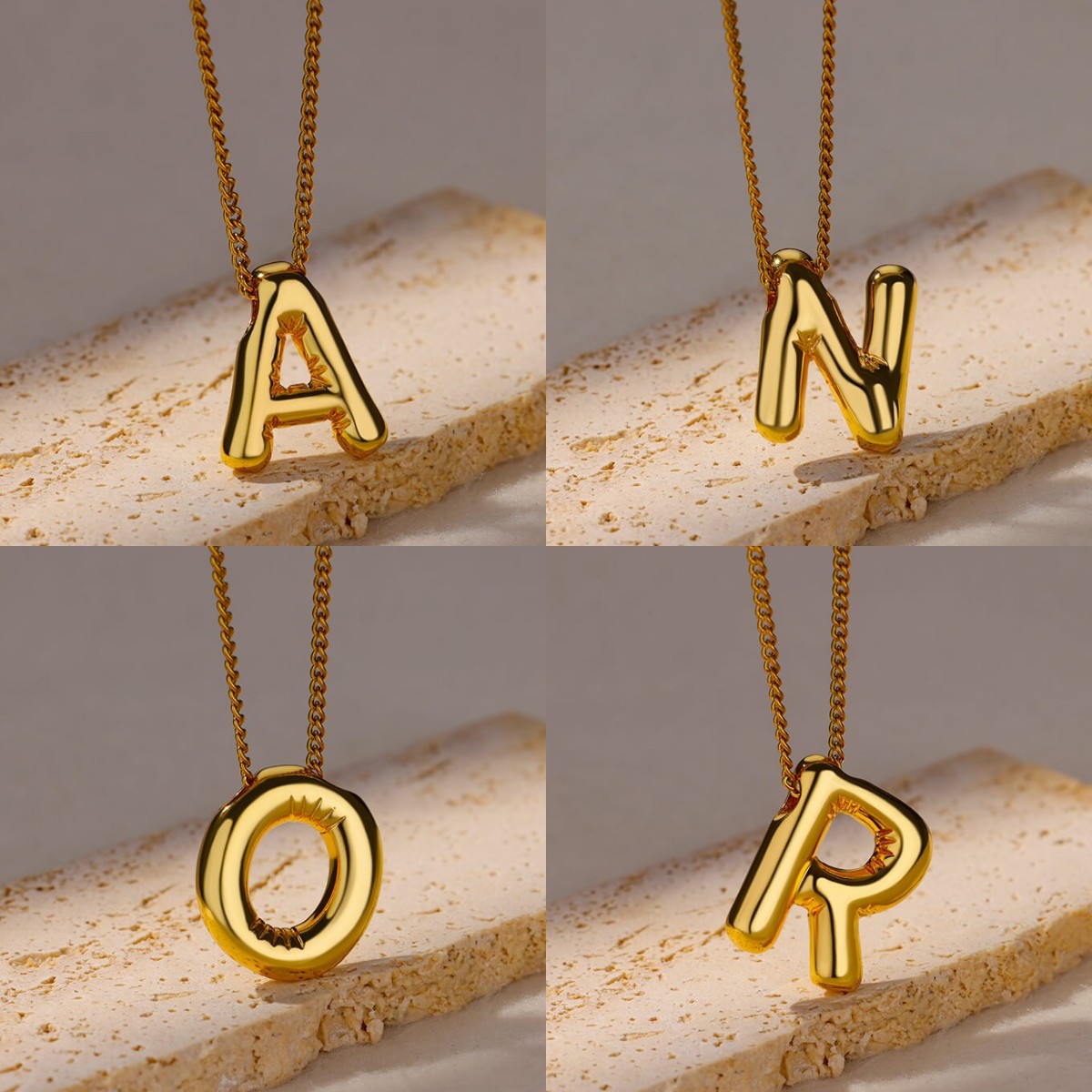 Collares de acero inoxidable con globo del alfabeto grueso, iniciales de letras 3D, collar con colgante chapado en oro para mujer, joyería personalizada