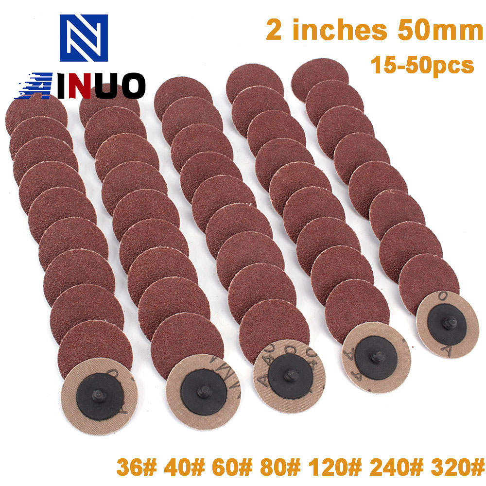 Discos de lijado de 2 pulgadas y 50mm, almohadillas de pulido de cambio rápido para pulidor de aire, herramientas rotativas de molienda, papel de lija abrasivo, 15-50 Uds.