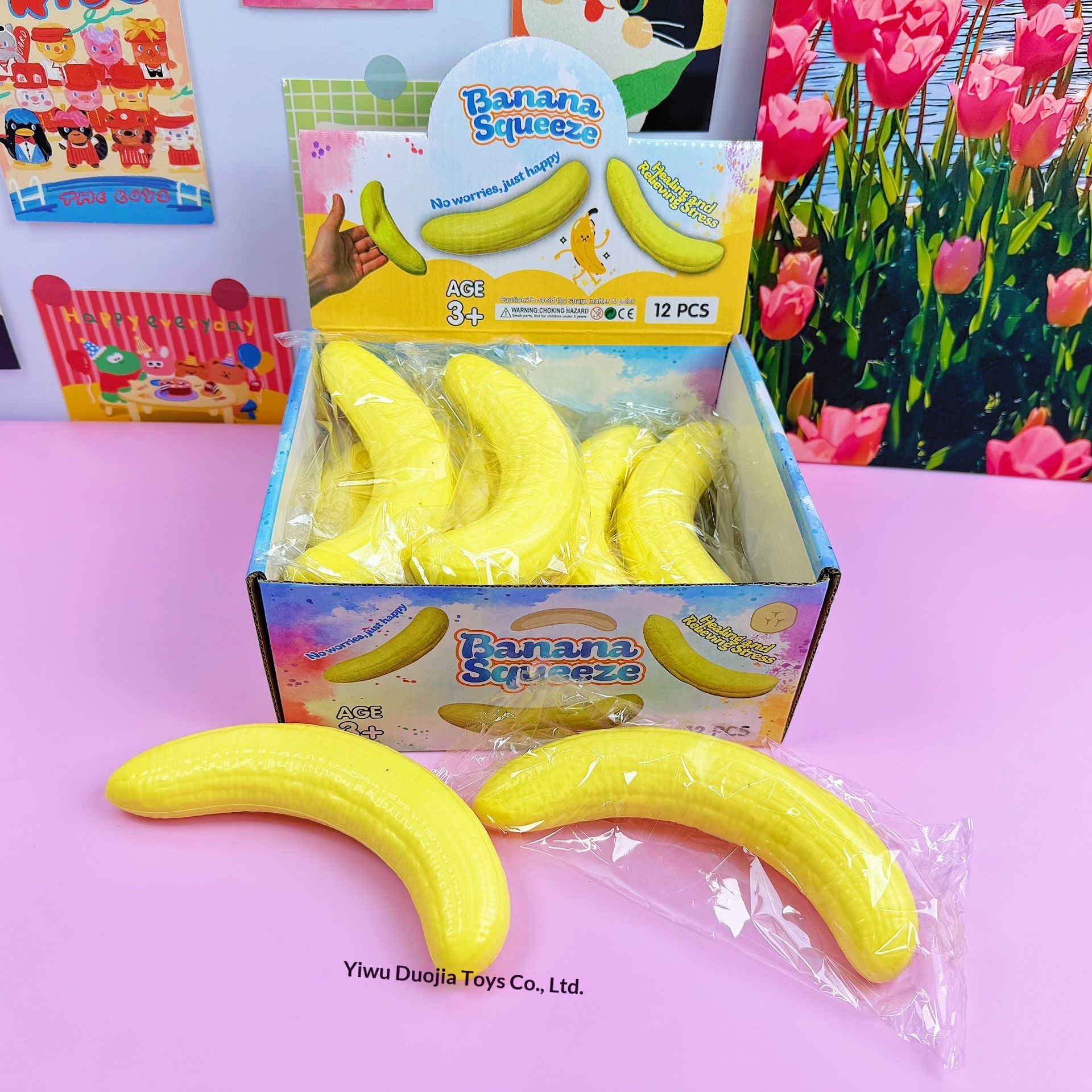 12 stuks/Complete verpakking Afpelbare Banaan Squishy Speelgoed Blind Box, Gesimuleerd Fruit Langzaam Stijgend Stressverlichtend Decompressie Fidget Toy