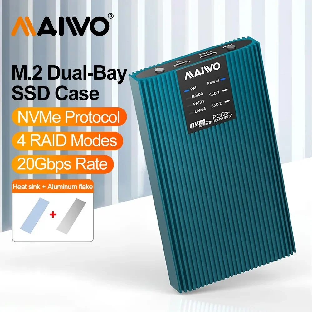 MAIWO-Boîtier de lecteur de disque dur externe M.2 Nvme, lecteur de disque dur externe de type C, boîtier de tableau RAID pour touristes, portable, M2