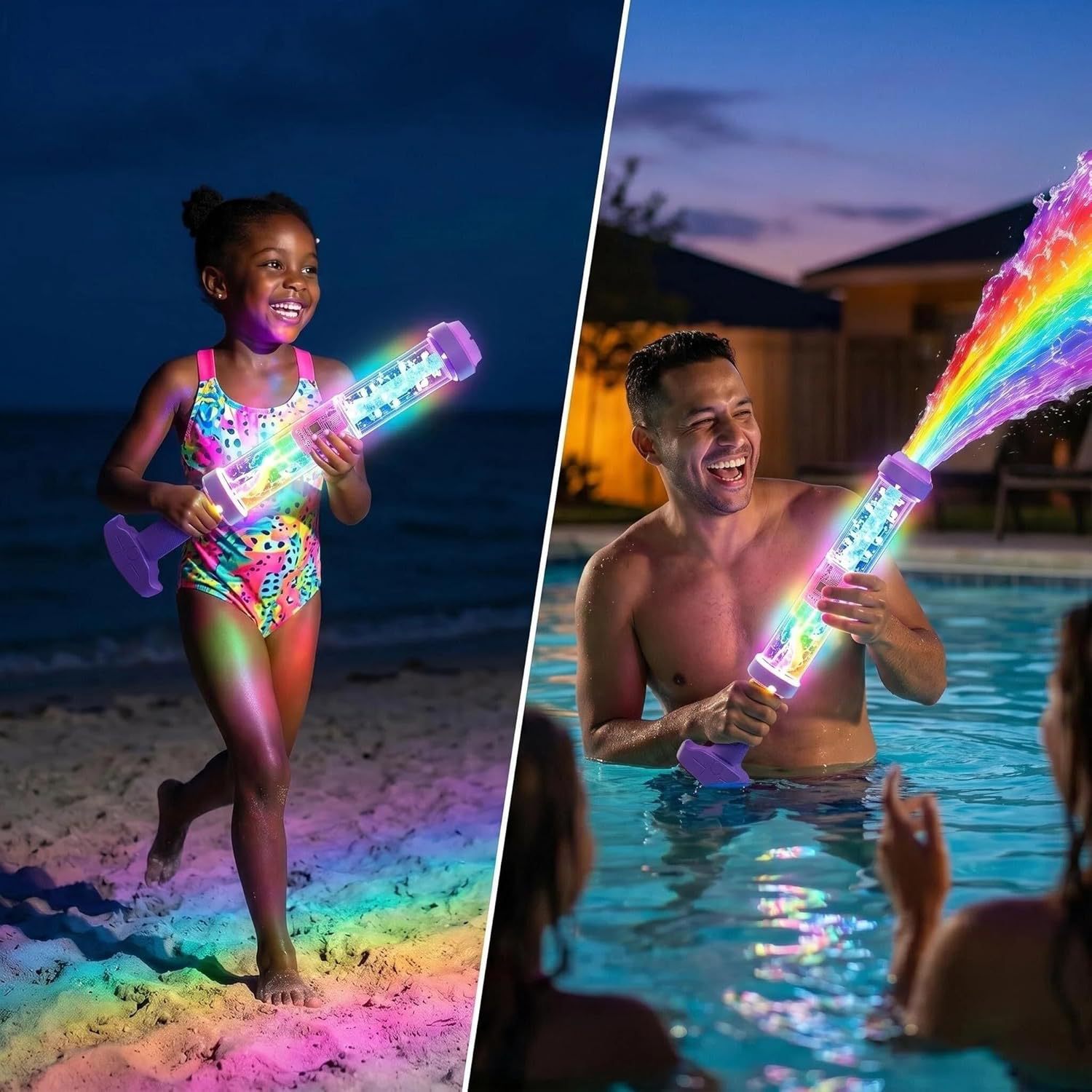 Pistola de Agua LED Arcoíris Brillante 2026, Juguete de Pistola de Agua Luminosa, Diversión de Verano para Piscina y Playa, Perfecta para Niños y Juegos al Aire Libre