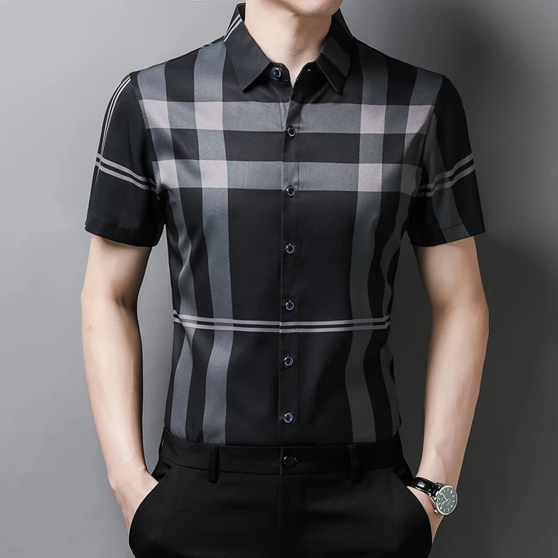 New Men's Casual Printed Short Sleeved Lapel Shirt for Summer Fashion Comfort No Ironing Wrinkle Resistant Top