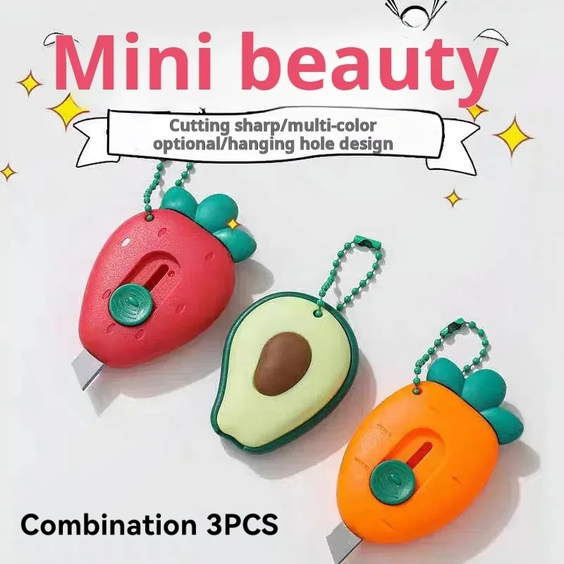 Mini cuchillo retráctil portátil, 3 uds., aguacate, fresa, fruta, arte, cuchillo de utilidad, caja Express, paquete de cuchillos, herramienta de desembalaje
