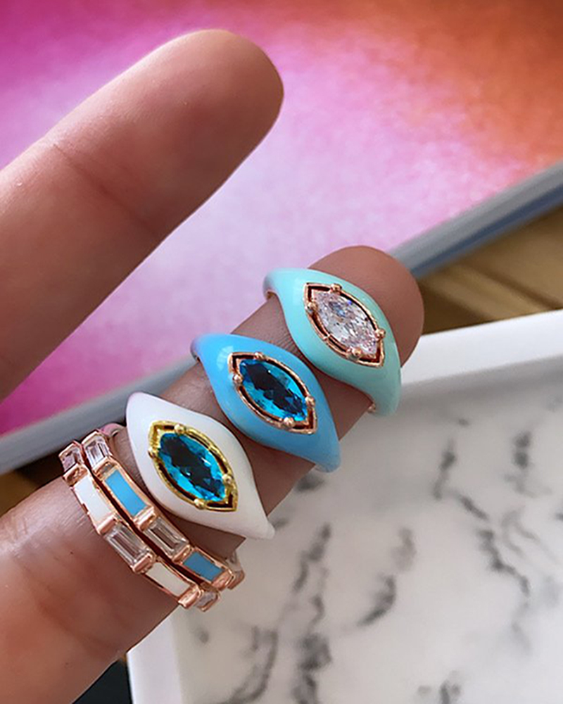 Nuovi anelli Marquise CZ smaltati a 4 colori pavé regolabile 5A Cubic Zirconia colore placcato oro per gioielli moda donna Anillos Mujer