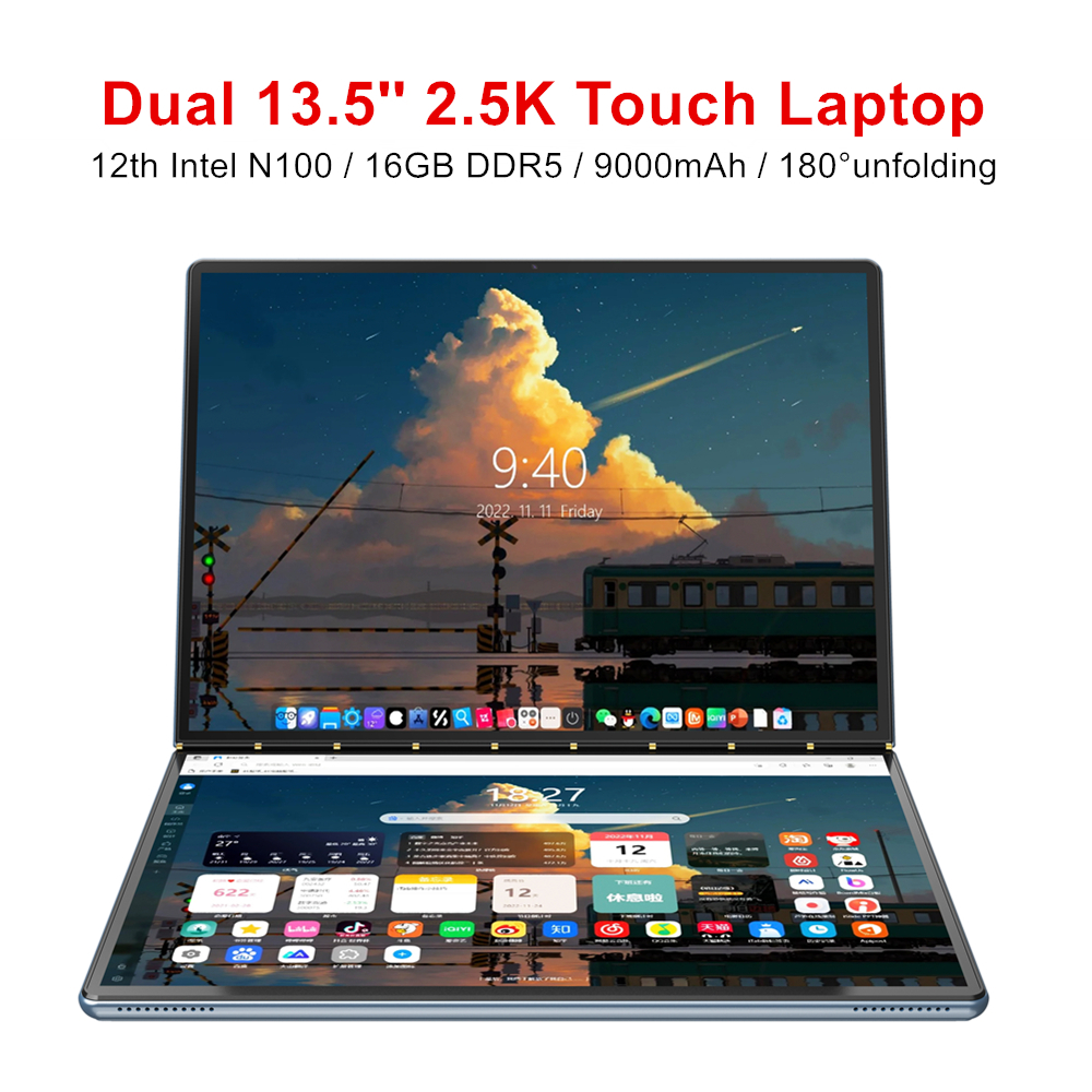 Topton-ordenador portátil L13 12th Gen Intel N100, 2 pantallas duales de 13,5 pulgadas, 2,5 K, táctil, IPS, 16G, DDR5, Windows 11, Notebook, tableta de Yoga, PC 2 en 1