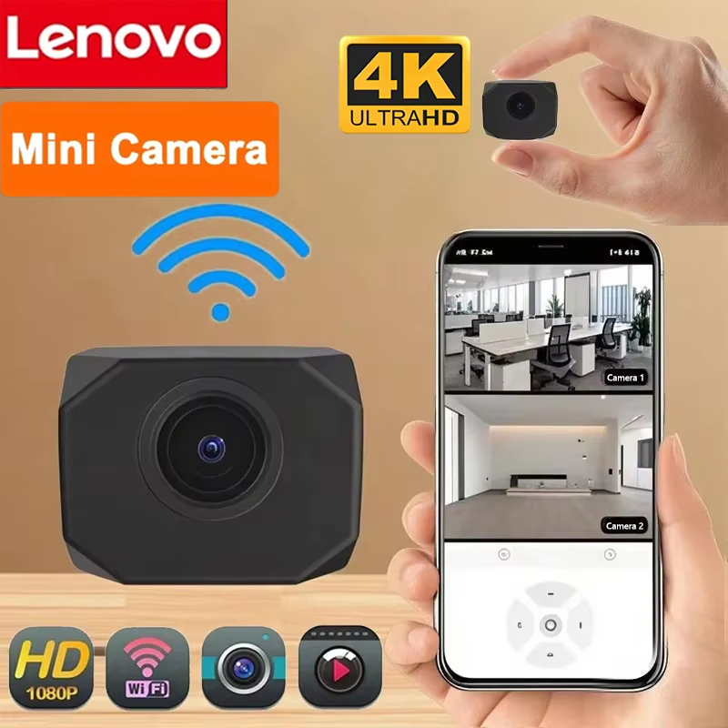 Câmera Inteligente Lenovo 4K HD WiFi com Hotspot AP, Monitoramento Remoto, Mini Filmadora para Segurança Residencial e Visualização em Tempo Real