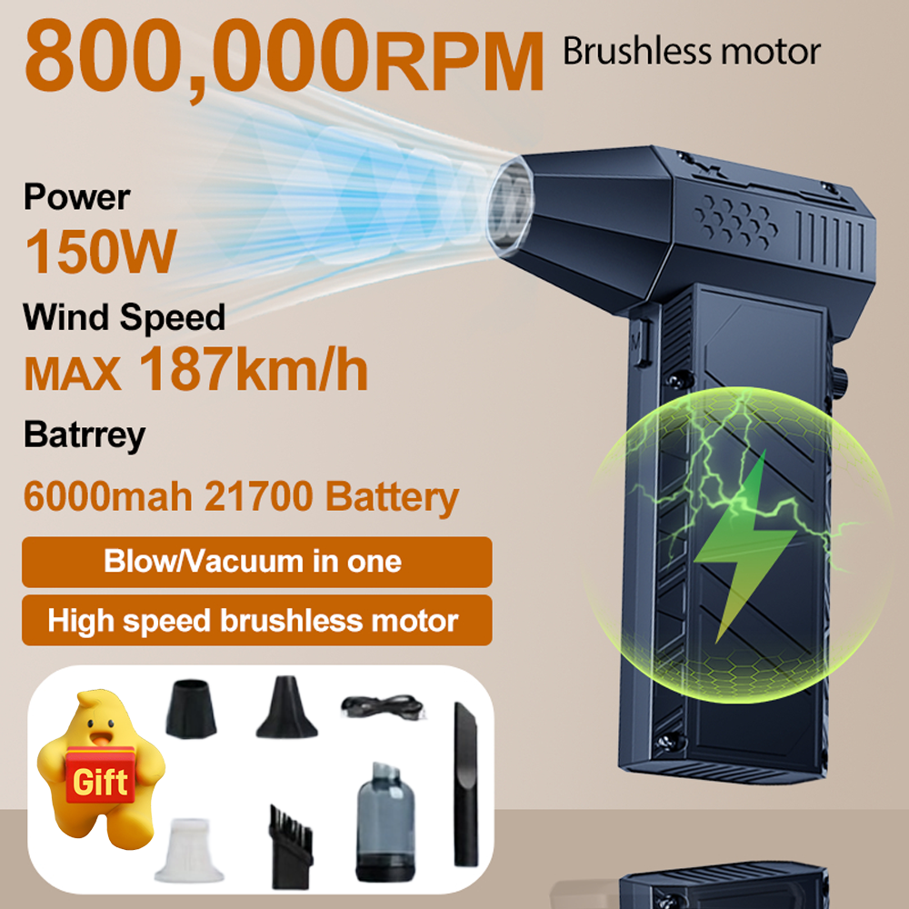 พัดลมแรงทรงพลัง 800000 รอบต่อนาที X60 กำลังไฟ 150 วัตต์ ความเร็วสูง พกพาสะดวก แบตเตอรี่ 6000 มิลลิแอมป์ชาร์จซ้ำได้ ความเร็วลม 53 เมตร/วินาที แบบพายุ ชาร์จผ่านพอร์ต Type-C เหมาะสำหรับตั้งแคมป์