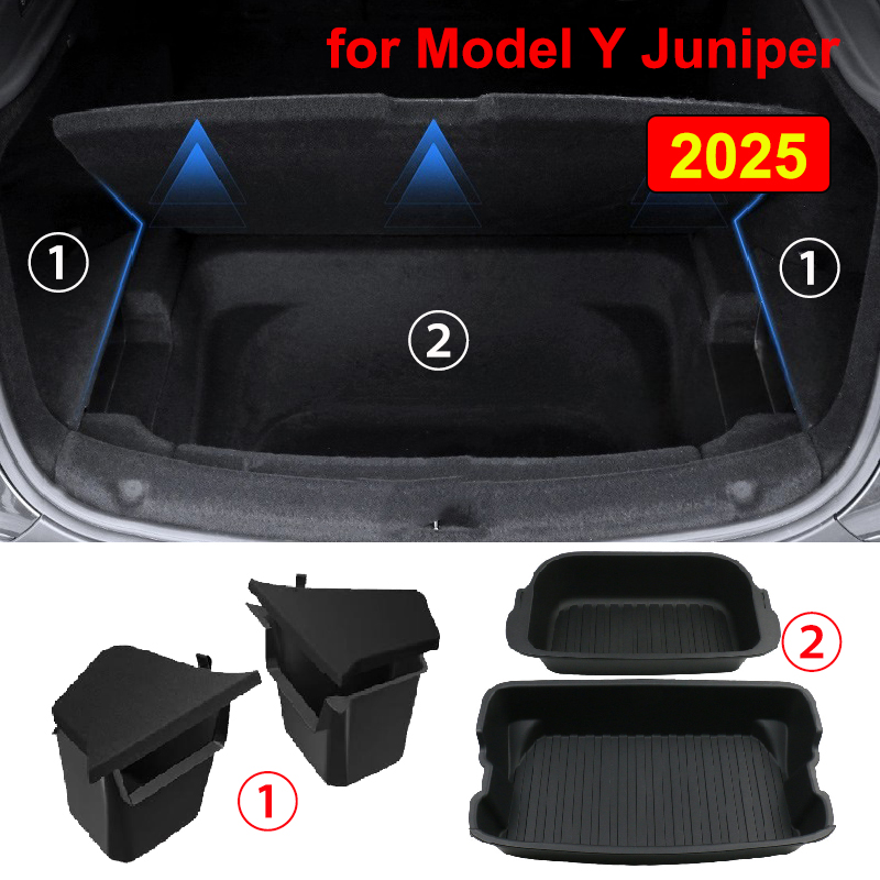 Per Tesla Nuovo Modello Y Juniper 2025 Lancio Baule Posteriore Scatola di Immagazzinaggio a Doppio Strato e Contenitore Laterale TPE Contenitori Organizzatore Stivaggio Riordino