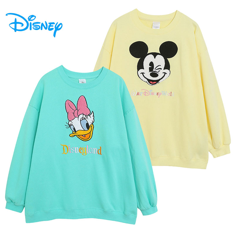 Sudadera bordada de Disney World Disneyland para mujer, Jersey informal de lana, Jersey holgado de dibujos animados de Mickey Daisy Duck, Top con cuello redondo