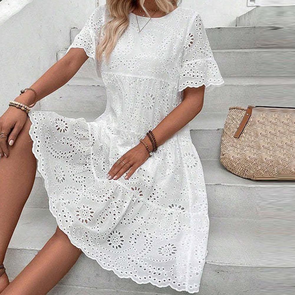 Dames lang eenvoudig casual effen uitgehold puur katoen vakantiestijl hoge taille mode halverwege de kuit zomerjurken NIEUW vestidos