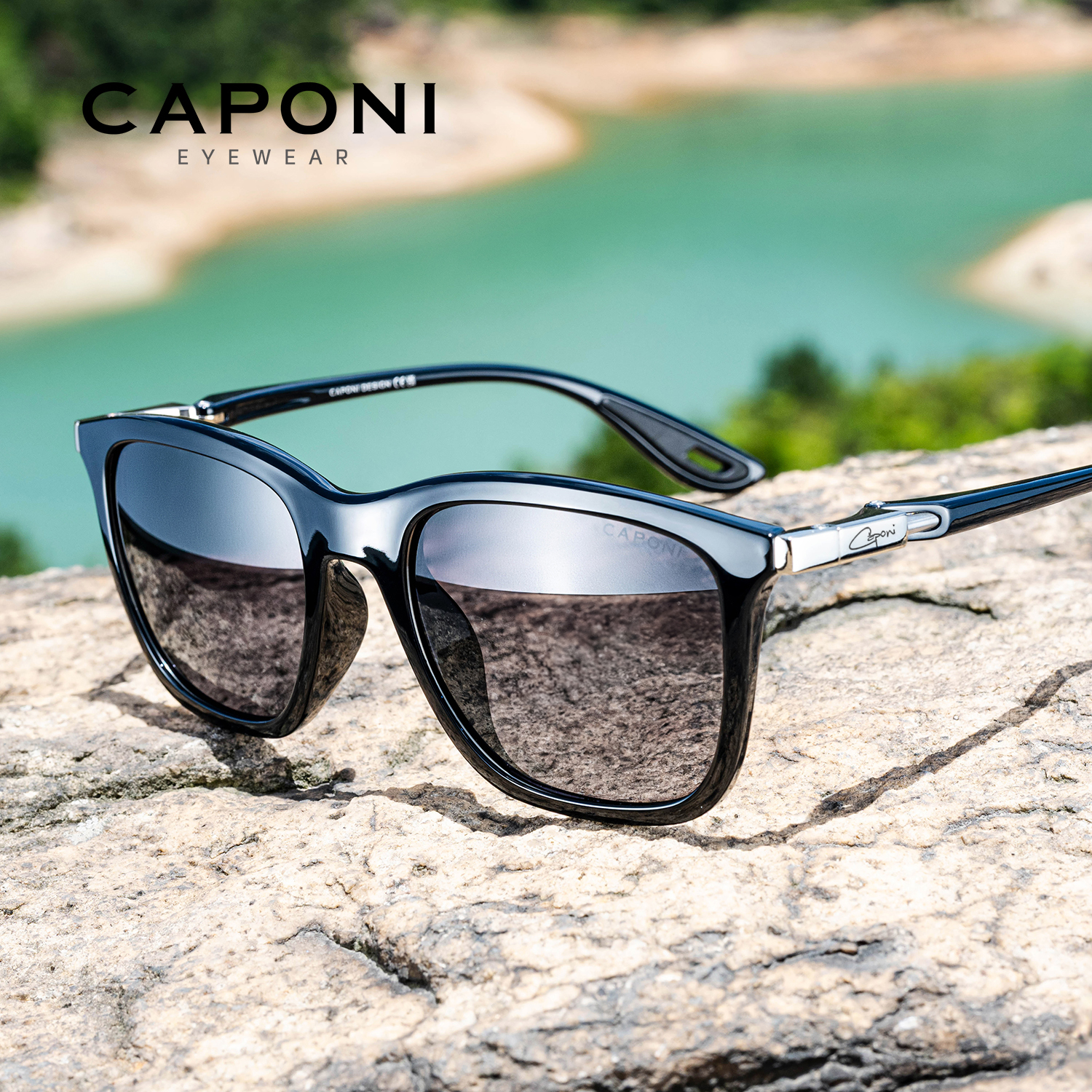 CAPONI Polarized Sunglasses Men High Quality TR Outdoor Fishing Driving Sun Glasses Photochromic Gray UV400 Black Shades BS36702