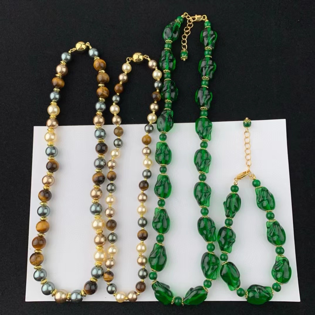 Collar de cadena de suéter con cuentas de cristal de temperamento Vintage para mujer, regalo para niña, gargantilla de fiesta, joyería al por mayor