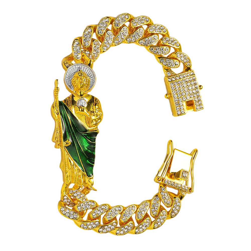 Neue Männer Hip Hop Bling lced Out Kristall Miami Cuban Link Armband Für Frauen San Judas St. Jude Taddeo Armbänder Religiöse Schmuck