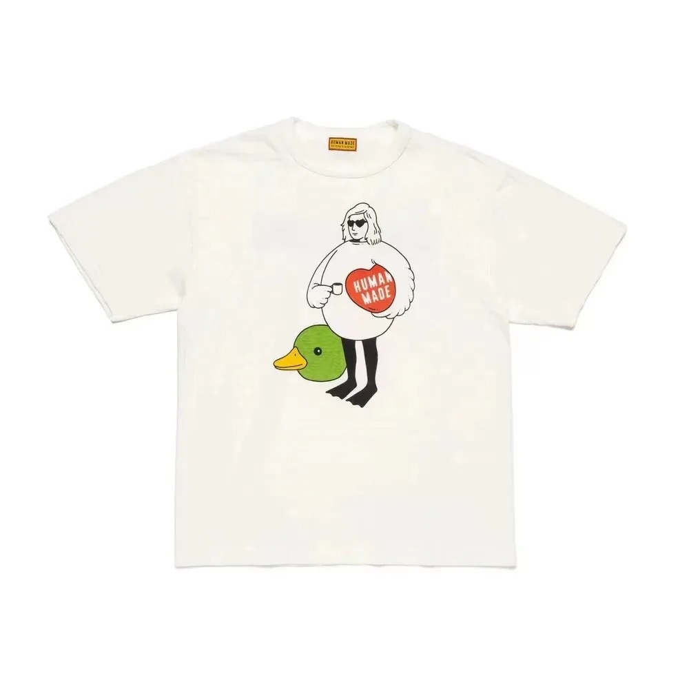 2026 neues HUMAN MADE T-Shirt mit Cartoon-Aufdruck auf der Rückseite, japanisches Unisex-Retro-Kurzarmshirt aus Bambus-Baumwolle mit Rundhalsausschnitt