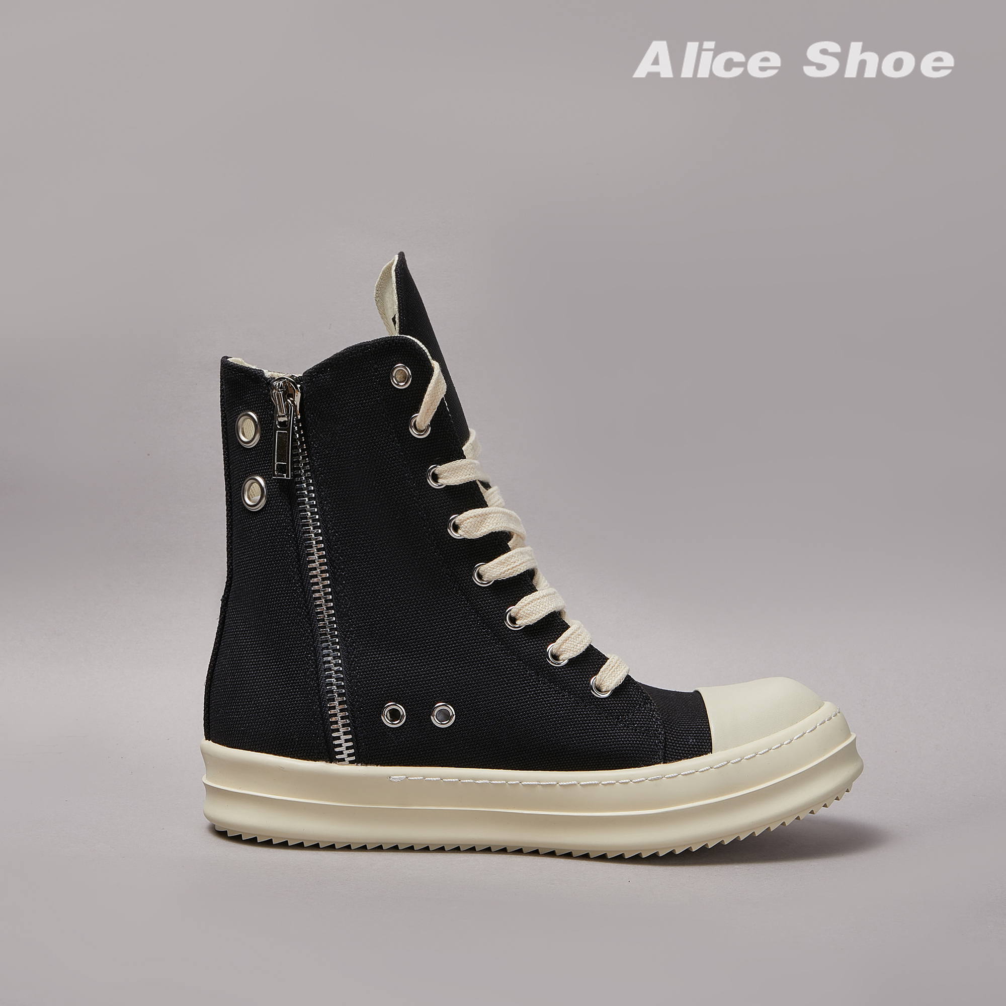 Sepatu Pria Bermerek Sneaker Wanita High Top Kasual Sepatu Bot Pergelangan Kaki Hitam Berkualitas Sepatu Datar Bertali Mewah Lubang Logam Ritsleting Kulit Desainer