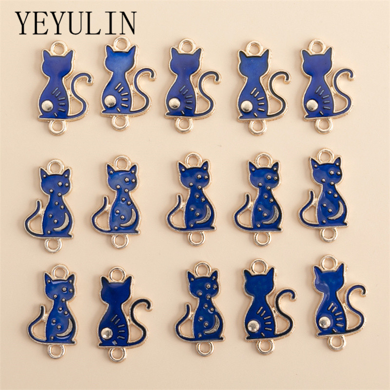 YEYULIN 10 ชิ้น/ล็อตเคลือบสีฟ้า Cat Moon Sun Flower Connector Charms จี้ DIY สร้อยคอต่างหูสําหรับเครื่องประดับทําอุปกรณ์