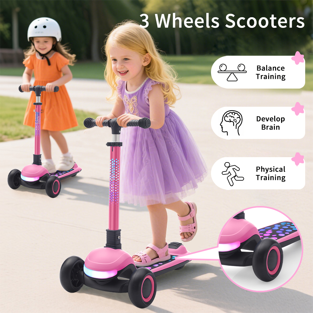 Kinder-Roller für 3-10 Jahre Ein-Klick-Faltmechanismus 4-fach Höhenverstellbarer Lenker Hinterradbremse Leuchtendes Breites Trittbrett