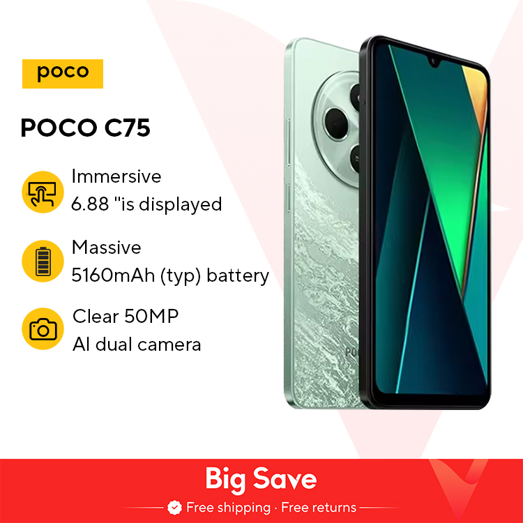 World Premiere Global Version POCO C75 6.88 ''120Hz Helio G81-Ultra 50MP กล้องขนาดใหญ่ 5160mAh แบตเตอรี่สนับสนุน NFC