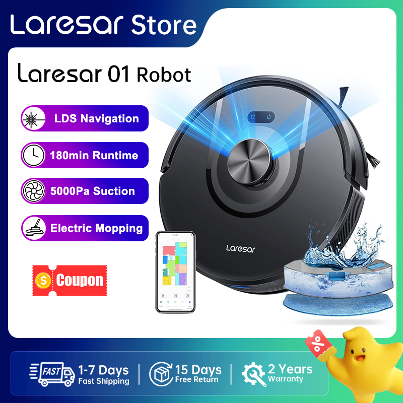 Aspirateur robot Laresar 01, vadrouille, navigation LDS Lidar, cartographie planifiée intelligente, lavage du sol de la maison, tapis, poils d'animaux, nettoyage, 5000Pa
