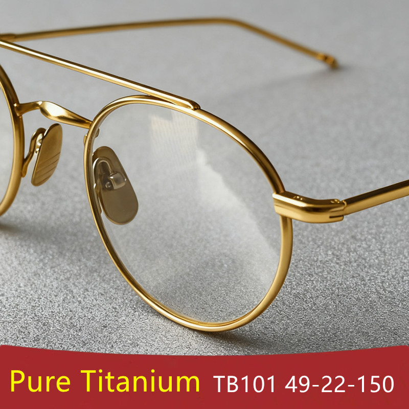 Dubbele straal Ronde Pure Titanium Brilmontuur TBX101 Mannen Vrouwen Aviator Merk Brillen New York Design Cirkel Pilot Bril