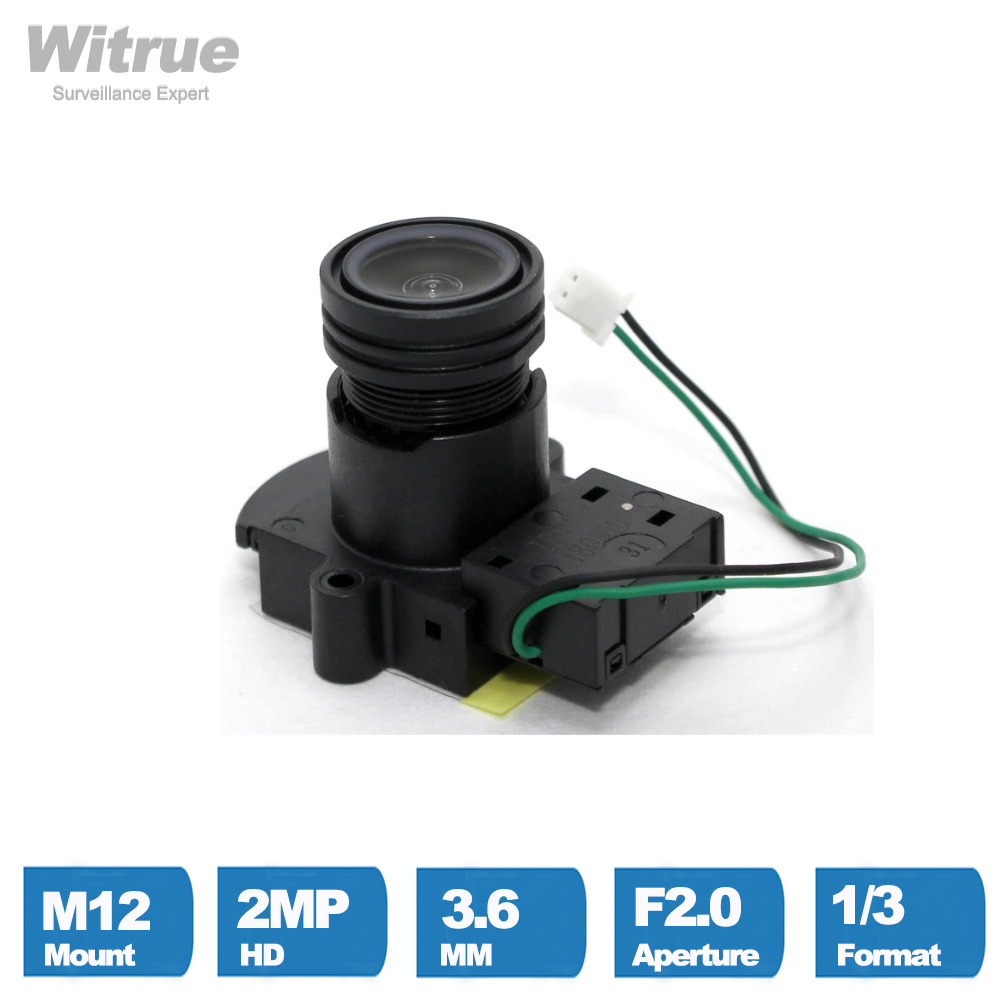 Объектив Witrue Cctv, 3,6 мм, 2 МП, M12, 1/3 дюйма, формат F2.0, диафрагма 90 градусов с ИК-вырезом для камер видеонаблюдения