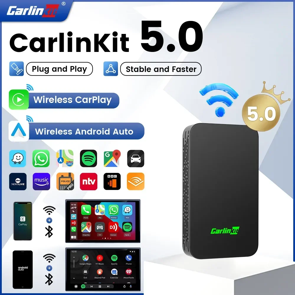 CarlinKit 5.0 2026, 2air, Android Auto Inalámbrico, Smart Box, CarPlay Inalámbrico 2 en 1, Dongle para Autos con CarPlay, Spotify, Botones Originales