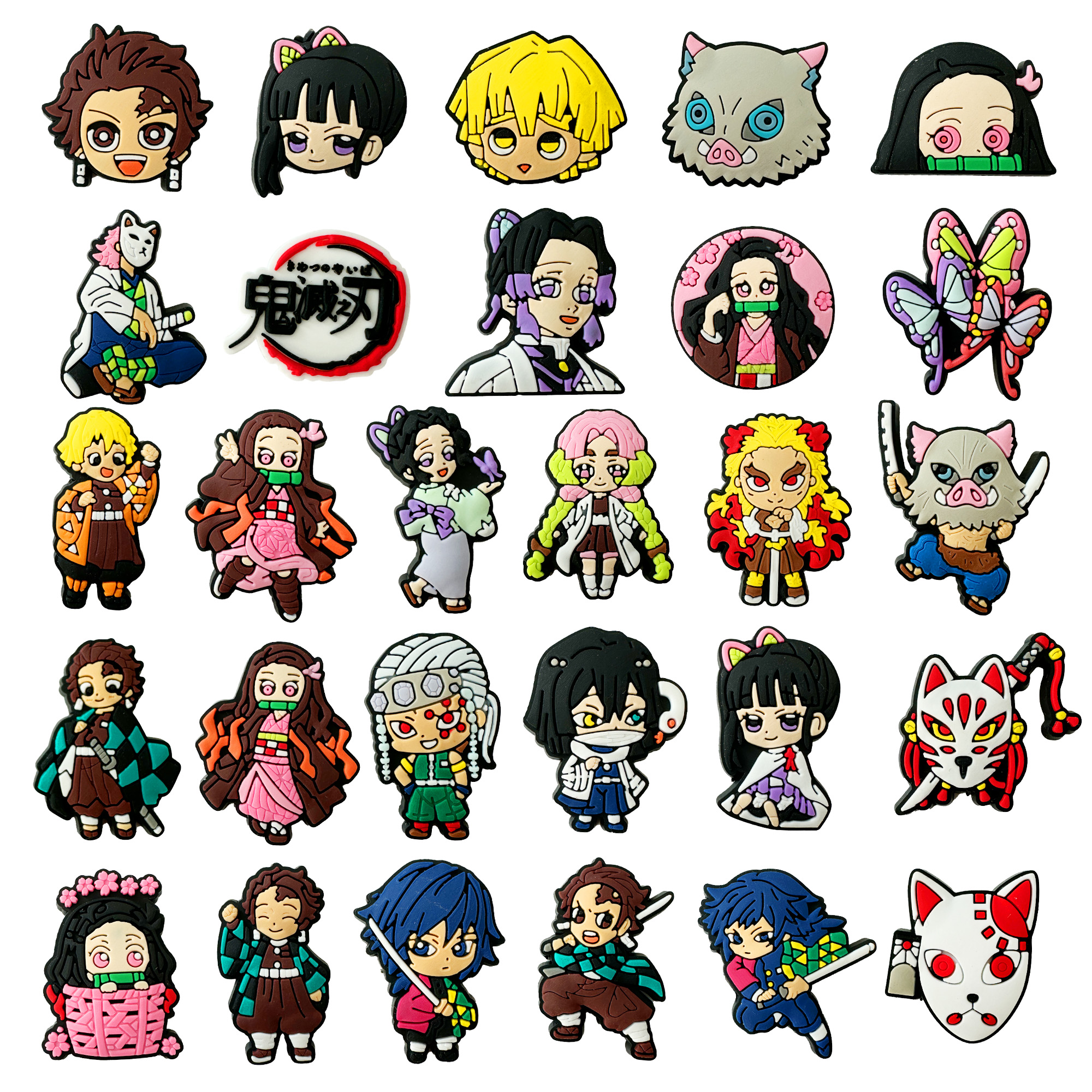 1-28 piezas de dijes para zapatos de Demon Slayer, decoración de sandalias de anime de dibujos animados de Guerrero Peludo, accesorios para zuecos y zapatos de jardín, regalo para niños