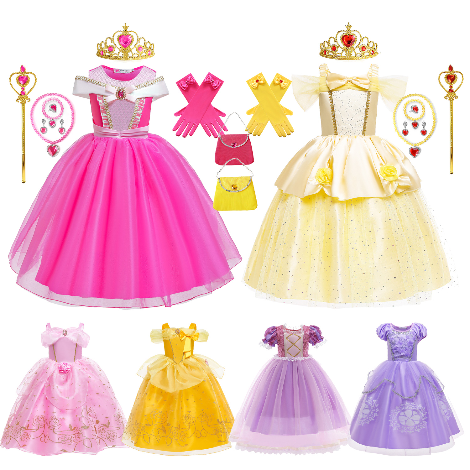 Meninas aurora belle rapunzel sofia vestido de princesa halloween páscoa cosplay traje festa crianças vestidos para meninas crianças roupas
