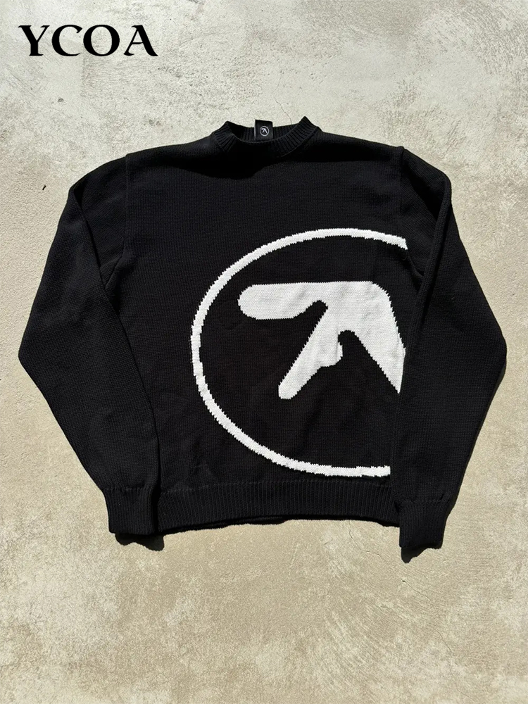 Мужской свитер Y2K Aphex Twin Knit, пуловеры большого размера, готический джемпер, зимняя уличная одежда с графикой, топы с длинными рукавами, винтажная одежда