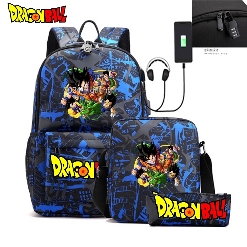 3Pcs DRAGON BALL Anime Print Backpack Set With Tote and Shoulder Bag Capacity Lightweight School Bags Breathable Outdoor Mochila