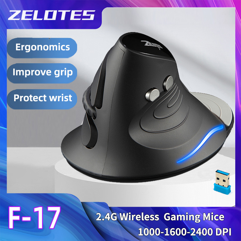 Zelotes F-17 Grip Mouse Vertical 2.4G souris sans fil 3 vitesses réglage DPI ordinateur portable souris de jeu