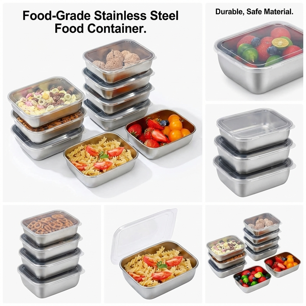 5個セット ステンレス製食品保存容器 スタッカブルミールプレップランチボックス キッチン冷蔵庫 旅行用 キッチン収納ソリューション