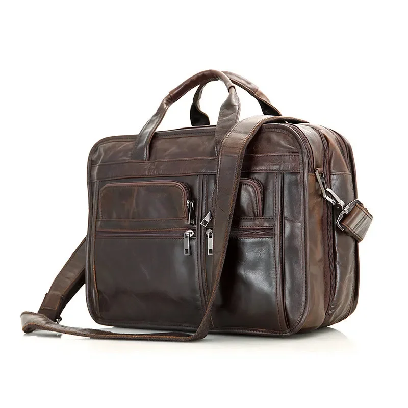 Alta calidad Vintage A4 cuero genuino ejecutivo 15,6 ''portátil hombres maletín bolsas de mensajero portafolio de viaje de negocios M7093