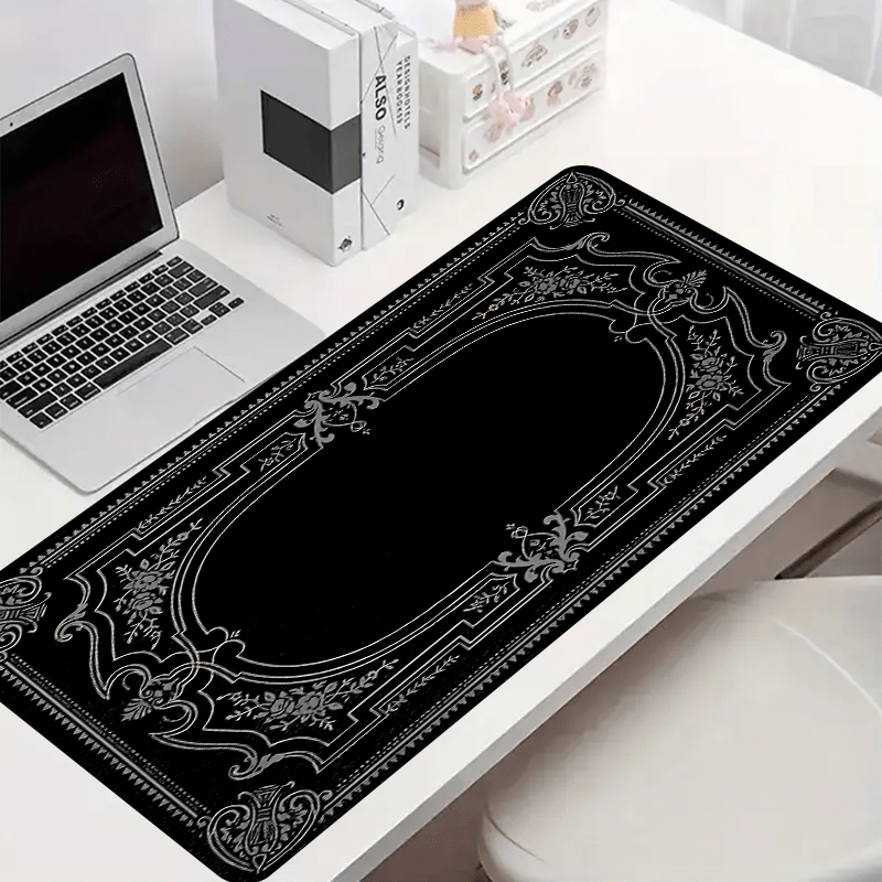 Alfombrilla de ratón adornada barroca grande con diseño negro, aparatos de escritorio, teclado, alfombrilla de escritorio de 90x40cm, alfombrilla de ratón Xxl, escritorios, artículos de oficina