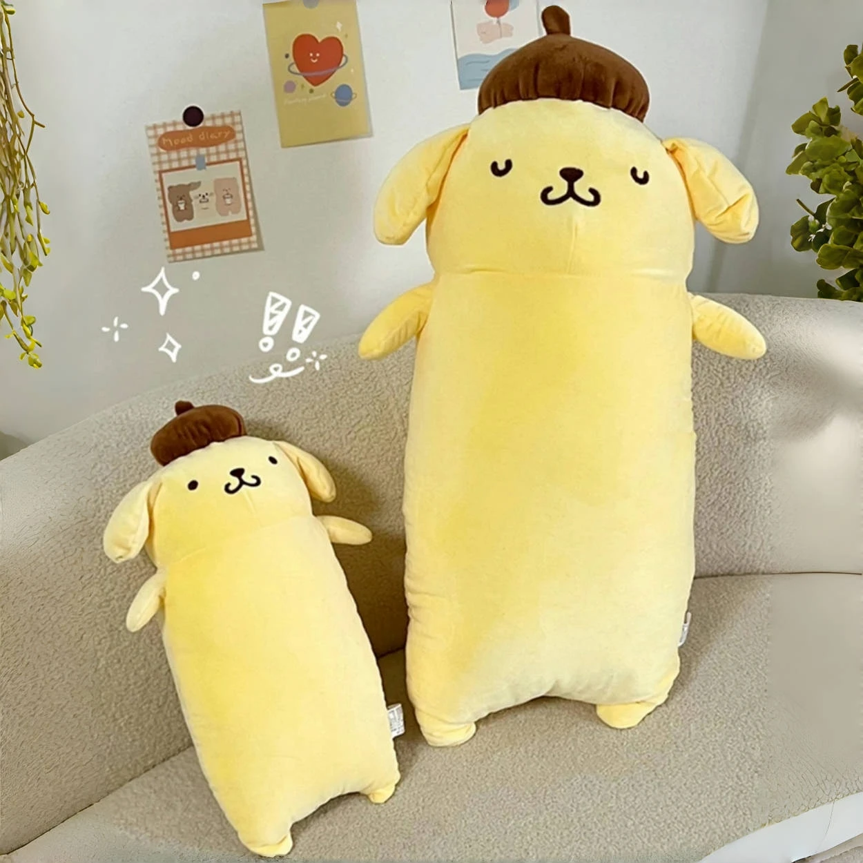 42/65cm Pom Pom Purin Pluszowa zabawka Sanrio Miękki pluszowy pies Anime Długa poduszka do spania Pluszowe lalki Prezenty urodzinowe Dziewczyna