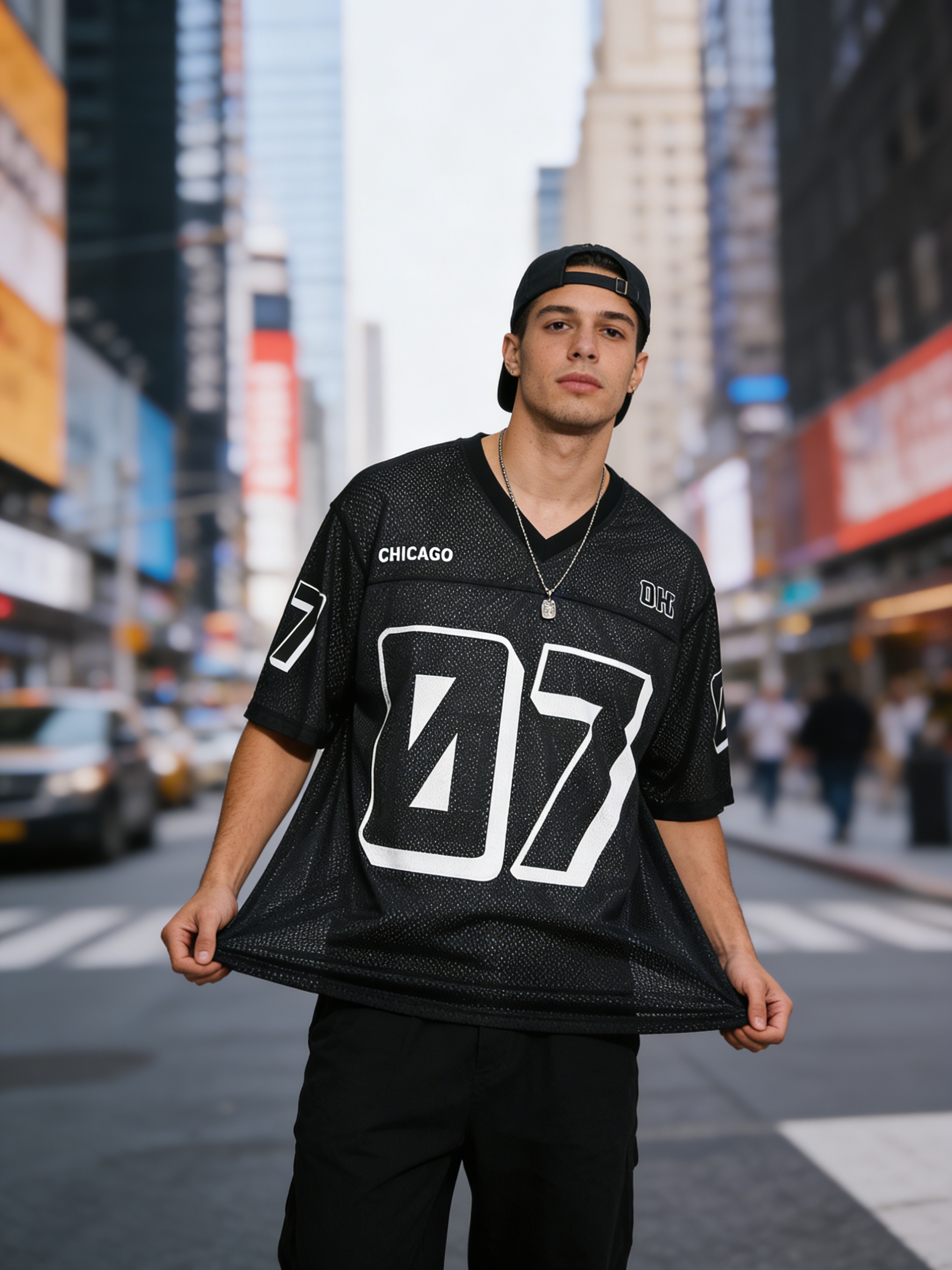 Herren Hip-Hop 07 Bedrucktes Mesh-Kurzarm-T-Shirt Schwarzes Trikot Nummeriertes Trikot Weites Trikot Sport Atmungsaktive Streetwear