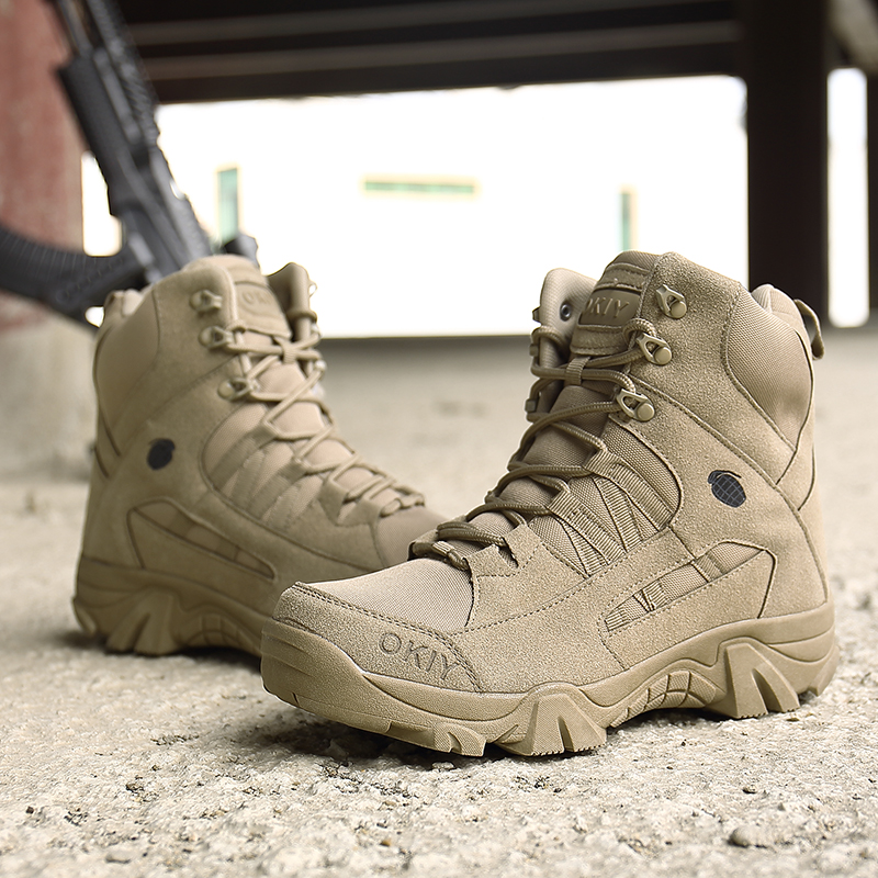 2025 moda masculina botas de combate no deserto ao ar livre sapatos de caminhada de couro homens caça trabalho botas de segurança botas curtas botas de tornozelo