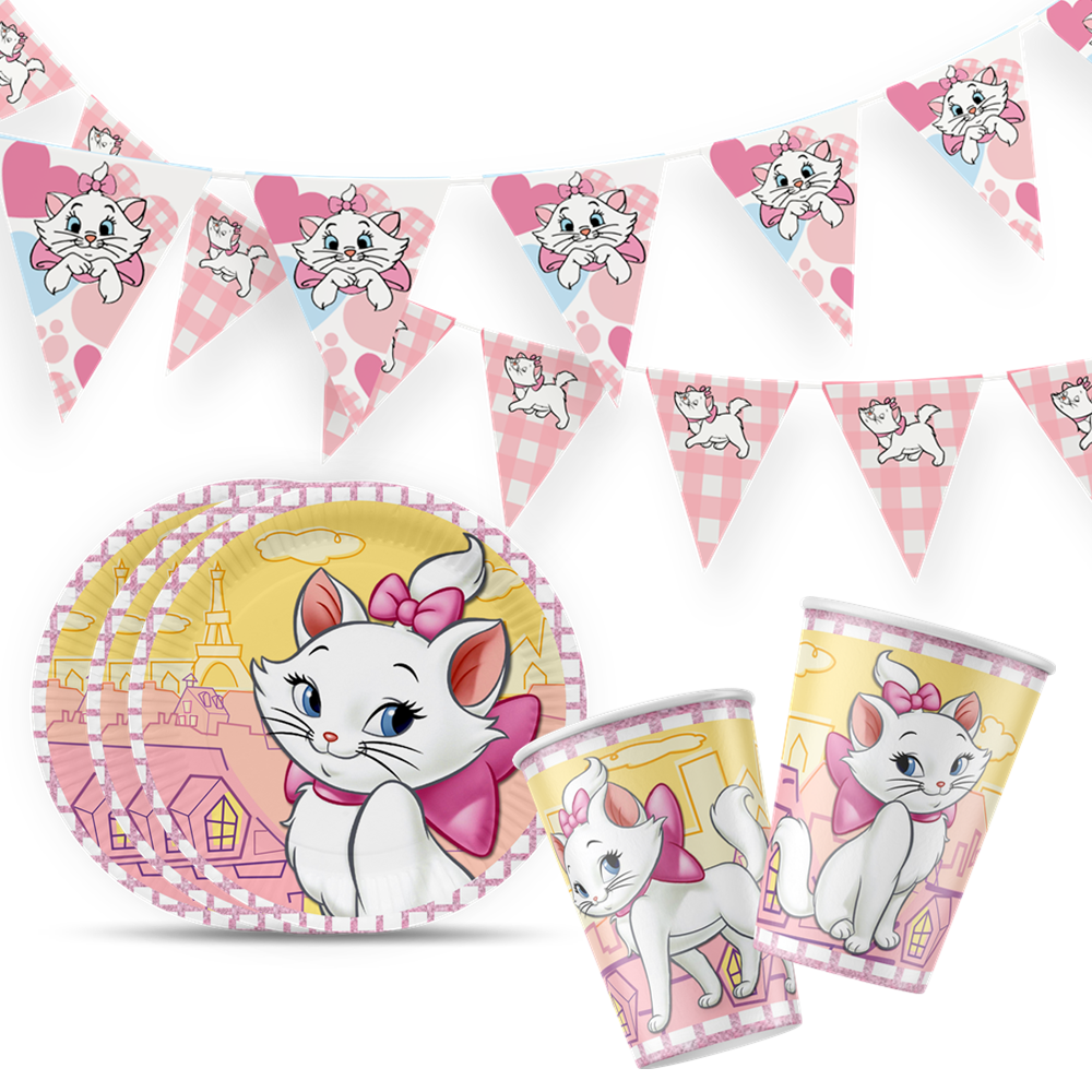 Różowy kot Marie jednorazowa dziewczyna wszystkie artykuły na imprezę urodzinową balon foliowy talerz na kubki Baby Shower Disney dekoracja AristoCats