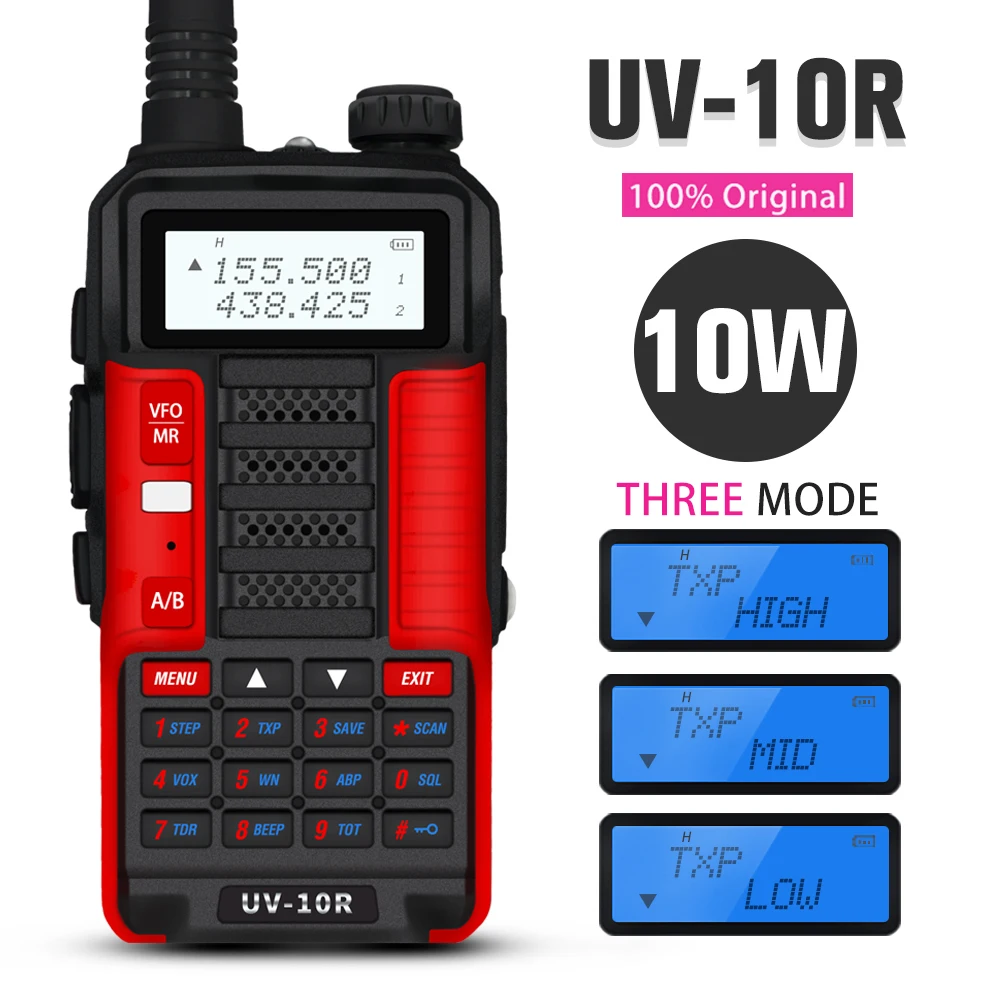 Baofeng UV-10R Walkie Talkies profissionais, rádio amador bidirecional de banda dupla de alta potência 10W, walkie talkie de rádio bidirecional UV-10R 50 km