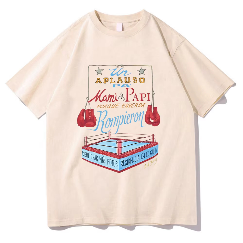 Bad Bunny DTMF Merch Boxing Tee Aesthetic T-Shirt Unisex Geometric Print Crew Neck Short Sleeve Urban Style Printed T-Shirt