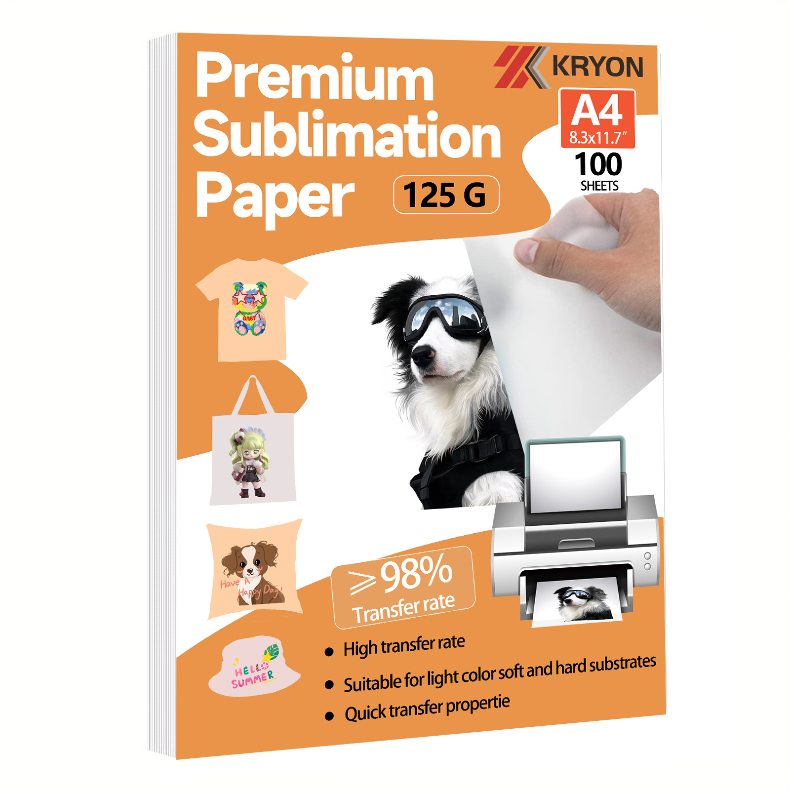 100 hojas 125G tamaño A4 8,3x11,7 lnch papel de sublimación papel de transferencia térmica Compatible con impresora de inyección de tinta