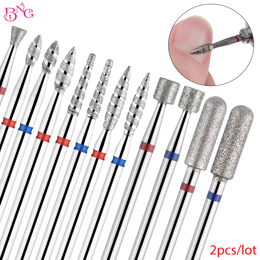 2 unids/lote de brocas para uñas, broca de diamante con llama para taladro de uñas de 3/32 pulgadas, fresa para manicura, accesorios de taladro rotativo para cutículas