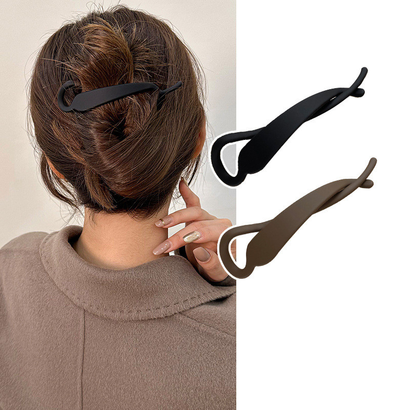 2PCS Matte Hair Clamps, Black & Brown Banana - Shaped Clips, Trendy Hair Accessories for Women's Chic Updos