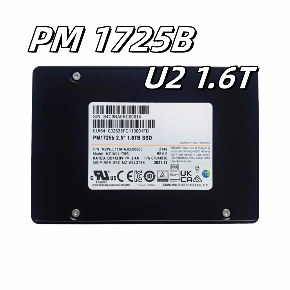삼성용 솔리드 스테이트 드라이브 Mzwll1T6Hajq-00005 서버 엔터프라이즈 등급 15mm 두께 3DWPD PM1725B 1.6T U2 Nvme Pcie3.0 ﻿