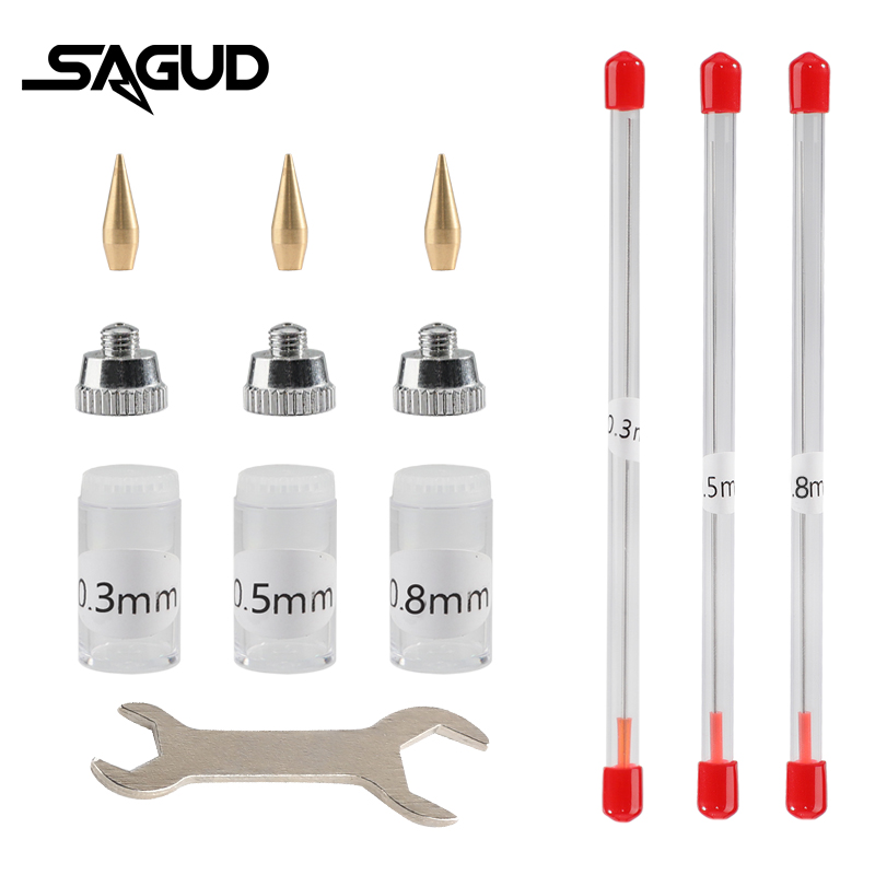 SAGUD 0.2/0.5/0.8mm buse d'aérographe, aiguille et capuchon de buse Kit de pièces de rechange avec clé pistolet de pulvérisation accessoires outils de réparation