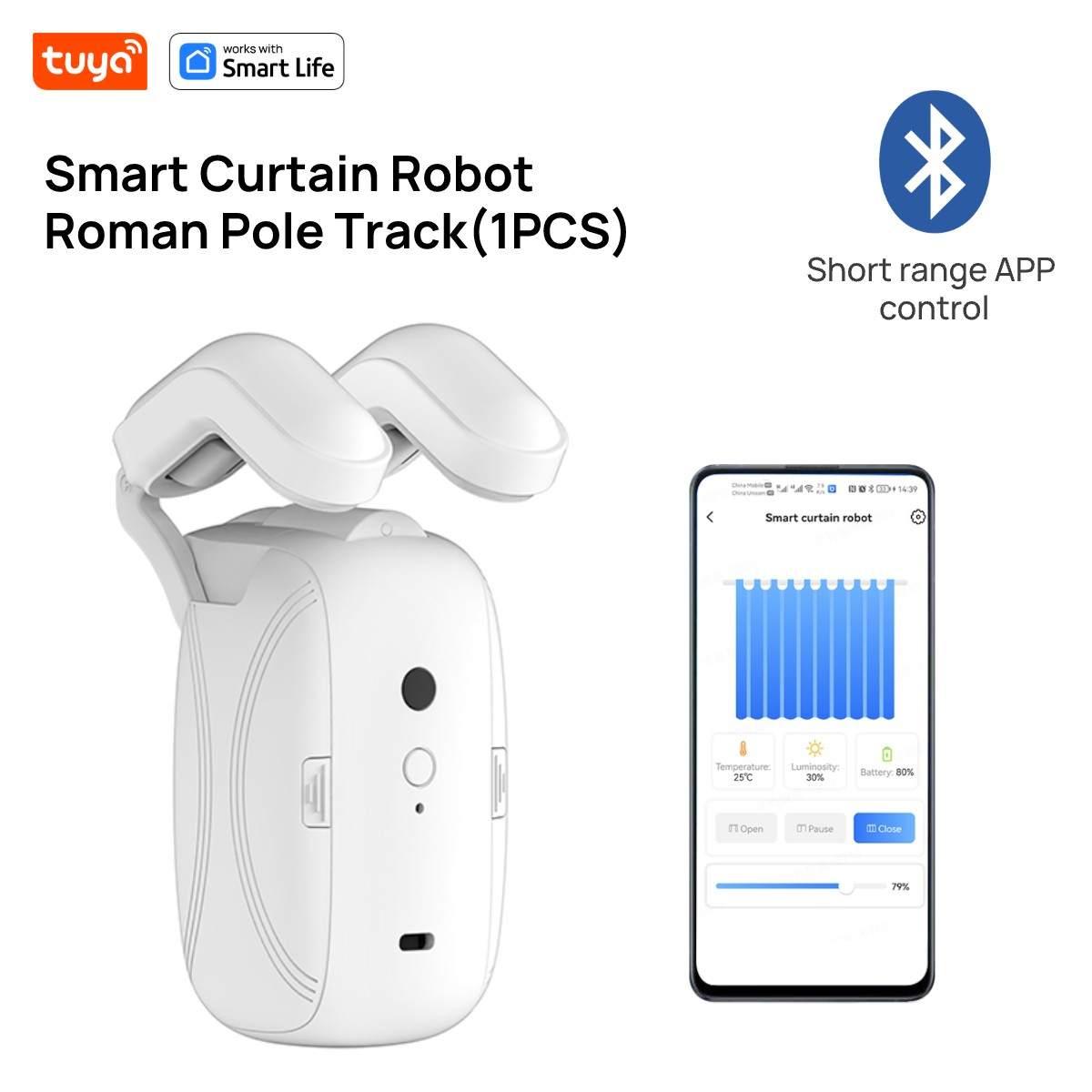 1PCS Tuyaสมาร์ทผ้าม่านหุ่นยนต์,โรมันRod Track,การควบคุมAPP,เดี่ยว/คู่ (ทํางานร่วมกับTuya Gatewayสําหรับรีโมทคอนโทรล)