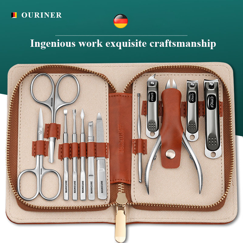 Kit de Manucure avec Coupe-Ongles Gris Morandi, Emballage en Cuir de Vache, Cadeau Parfait pour Amis et Famille