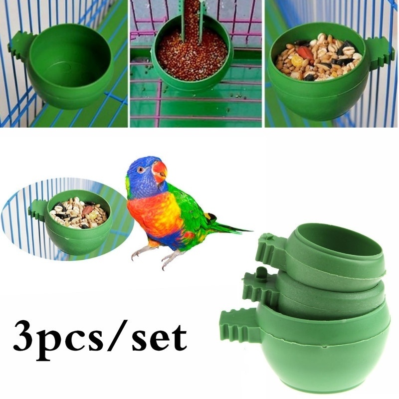 3 unids/set loro de plástico verde Mini comida tazón de agua alimentador plástico pájaros palomas jaula taza de arena accesorio de herramienta de alimentación