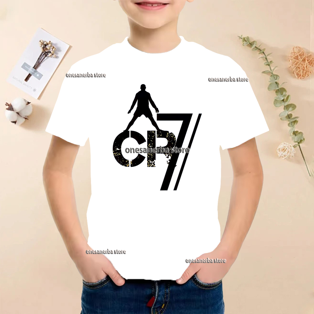 Nuove T-shirt Estive in Cotone per Bambini Abbigliamento Calcio CR7 Ronaldo Stampato T-shirt Sportive alla Moda per Ragazzi e Ragazze Età 5-14